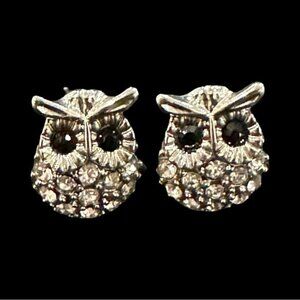 Silver Owl Shaped Rhinestone Stud Earrings For Women